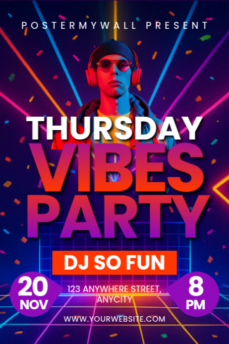 Purple Modern & Minimal Thursday Vibes Party Poster Template | PosterMyWall