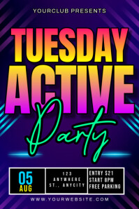 Purple Modern & Minimal Tuesday Active Party Poster template