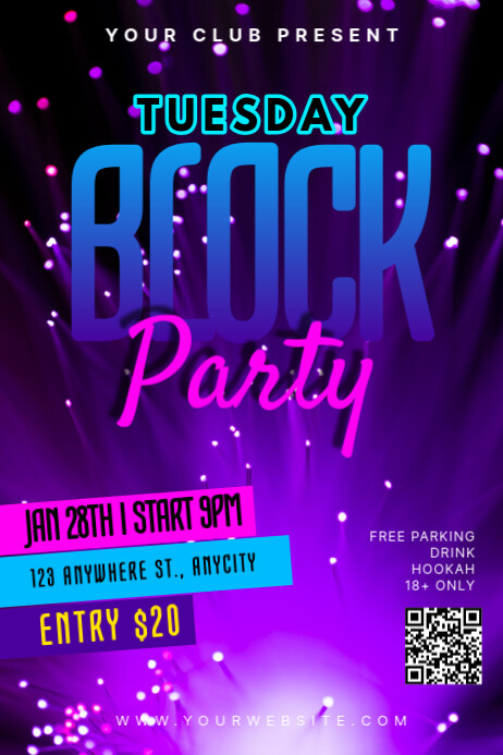 Purple Modern & Minimal Tuesday Block Party Poster Template | PosterMyWall