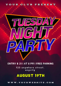 Purple Modern & Minimal Tuesday Night Party A4 template