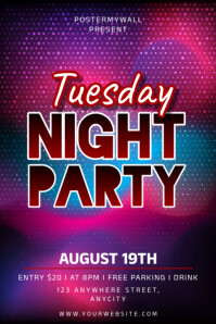 Purple Modern & Minimal Tuesday Night Party Poster Póster template