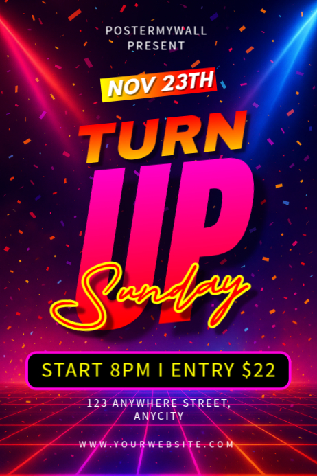 Turn Up Sunday Party Posters Template | PosterMyWall