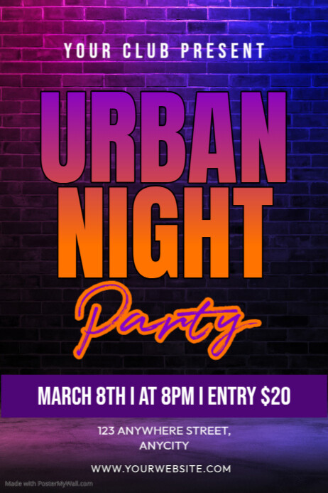 Purple Modern & Minimal Urban Night Party Poster Template | PosterMyWall