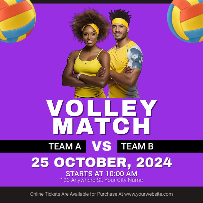 Purple Modern & Minimal Volleyball Match Instagram Post Template ...