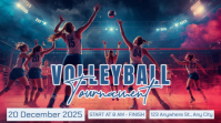 Purple Modern & Minimal Volleyball Tournament Tampilan Digital (16:9) template