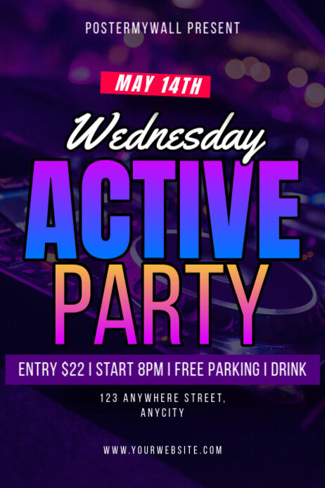 Purple Modern & Minimal Wednesday Active Party Poster 海报 template