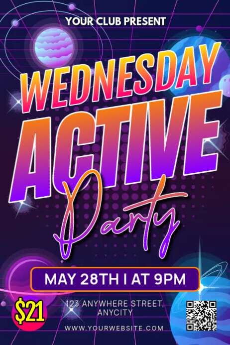 Purple Modern & Minimal Wednesday Active Party Poster 海报 template