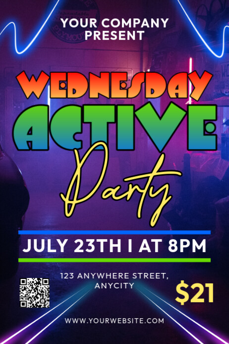 Purple Modern & Minimal Wednesday Active Party Poster template