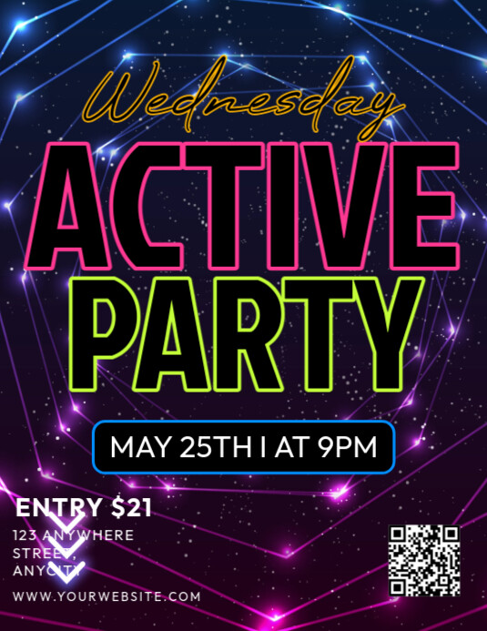 Purple Modern & Minimal Wednesday Active Party Pamflet (letter As) 传单(美国信函) template