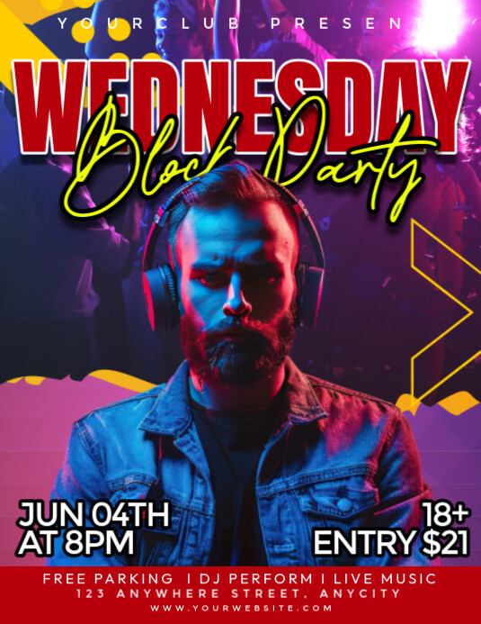 Purple Modern & Minimal Wednesday Block Party Pamflet (letter As ...