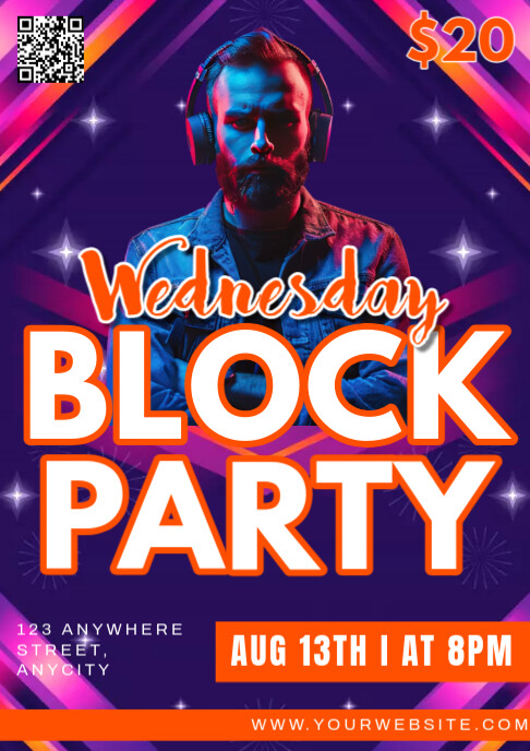 Copy of Purple Modern & Minimal Wednesday Block Party A2 | PosterMyWall