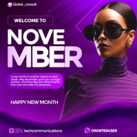 Purple Modern & Minimal Welcome November Flyer  Instagram Post template