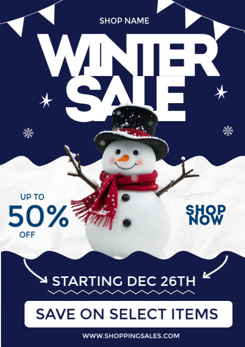 Purple Modern & Minimal Winter Sale Flyer A3 template