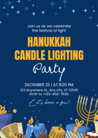 Purple Modern & Minimal Yellow And Blue Festive Hanukkah Invitation A6 template