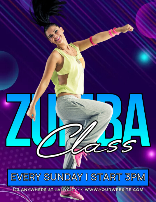 Purple Modern & Minimal Zumba Classes Pamflet (letter As) 传单(美国信函) template