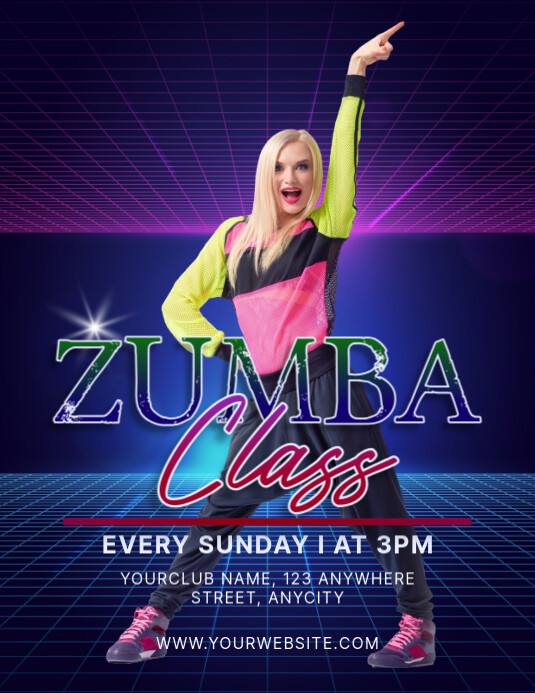 Purple Modern & Minimal Zumba Classes Pamflet (letter As) 传单(美国信函) template