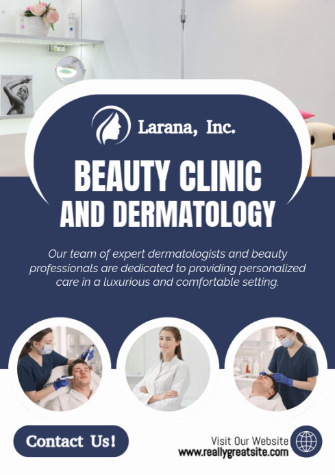 Purple Modern & Minimal Blue And White Modern Beauty Clinic And Dermatology Flyer A1 template