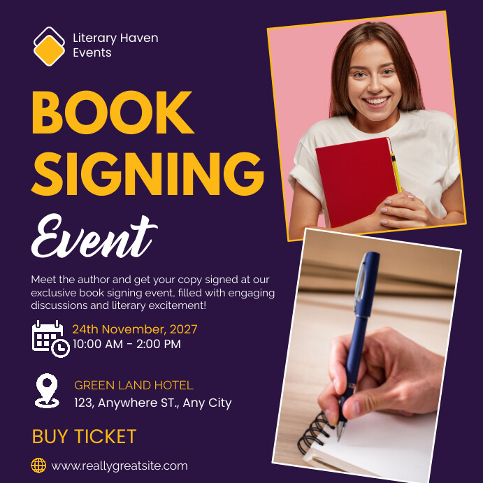 Purple Modern & Minimal Book Signing Event In Instagram 帖子 template