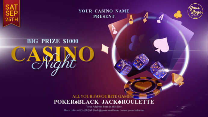 Purple Modern & Minimal Casino Night  Tampila Digital Display (16:9) template