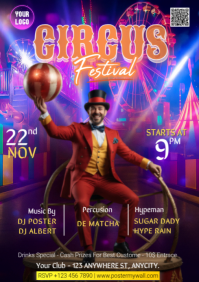 Purple Modern & Minimal Circus Festival Social Media Template A4