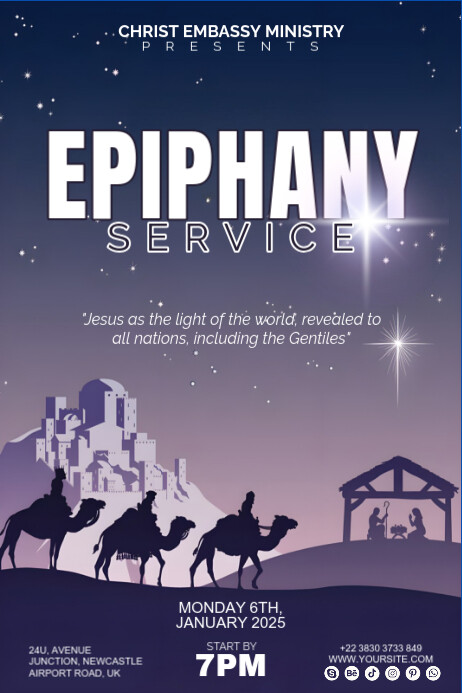 Purple Modern & Minimal Epiphany Service  Poster template