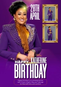 Purple Modern & Minimal Happy Birthday Flyer Design A5 template