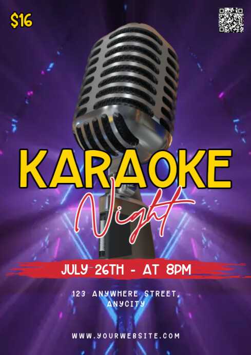 Purple Modern & Minimal Karaoke Night A4 template