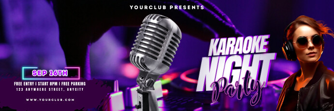 Purple Modern & Minimal Karaoke Night Party T Nagłówek na Twittera template