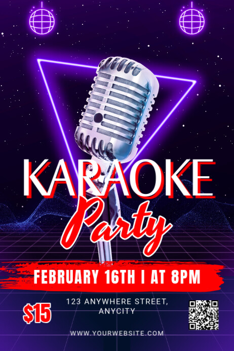Purple Modern & Minimal Karaoke Party Poster template
