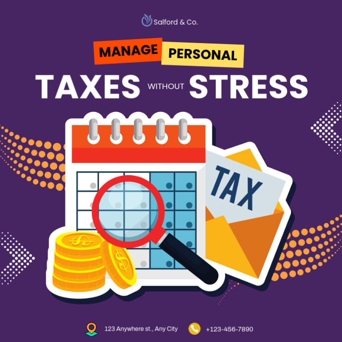 Purple Modern & Minimal Manage Personal Taxes Without Stress Pos Instagram template