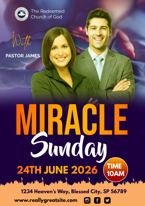 Purple Modern & Minimal Miracle Sunday A1 template