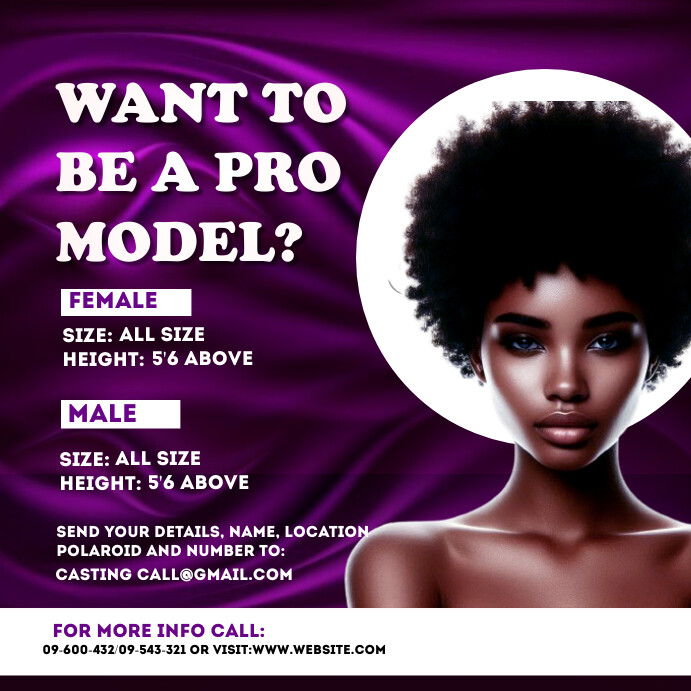 Purple Modern & Minimal Model Casting Call In Instagram Post template