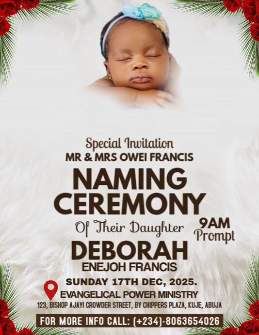Purple Modern & Minimal Naming Ceremony Template Flyer (us Letter)