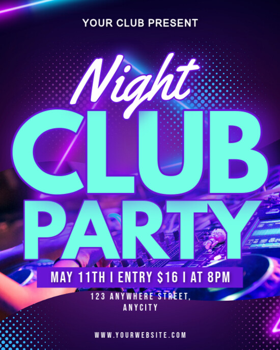 Purple Modern & Minimal Night Club Party Instagram Portrait template