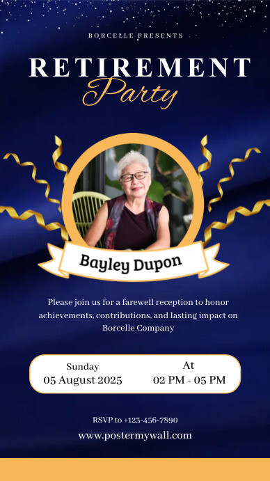 Purple Modern & Minimal Retirement Party Inst Instagram-verhaal template