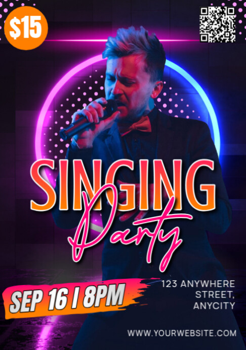 Purple Modern & Minimal Singing Party A2 template
