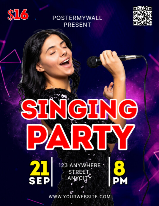 Purple Modern & Minimal Singing Party Pamflet (letter As) Flyer (US Letter) template