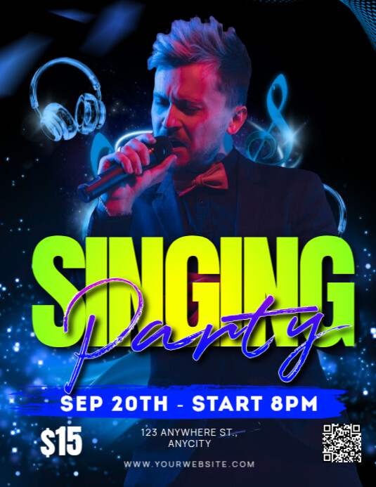 Purple Modern & Minimal Singing Party Pamflet (letter As) Flyer (US Letter) template