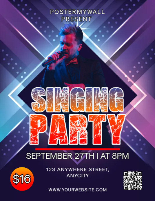 Purple Modern & Minimal Singing Party Pamflet (letter As) Flyer (US Letter) template