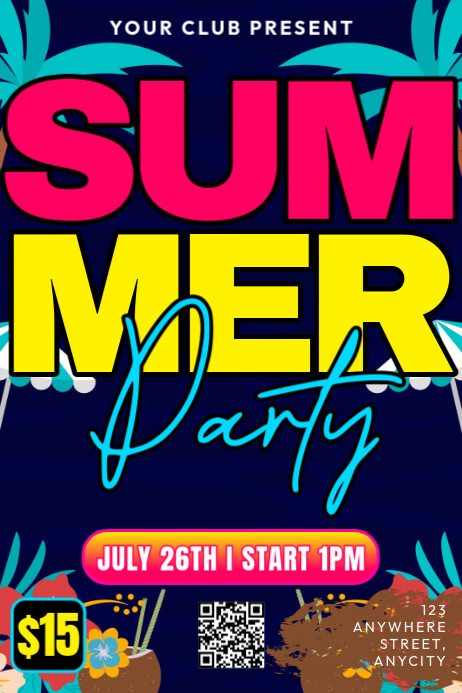 Purple Modern & Minimal Summer Party Poster Plakat template