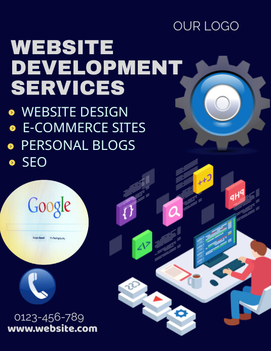 Purple Modern & Minimal Website Development S Flyer (US Letter) template