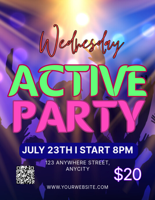 Purple Modern & Minimal Wednesday Active Party Pamflet (letter As) 传单(美国信函) template