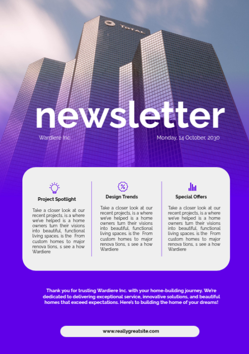 Purple Modern Company Newsletter Template | PosterMyWall