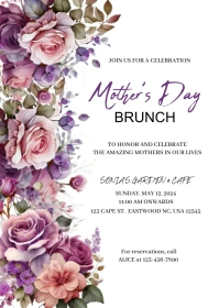 Purple Mothers Day Brunch Invitation A6 template
