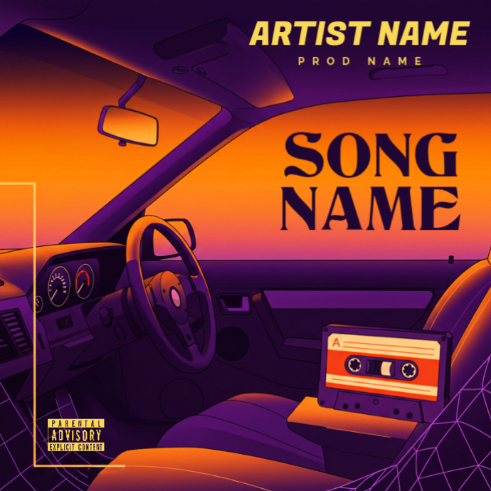 Purple Music Retro car sunset Album Cover Template | PosterMyWall