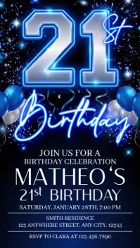 Purple Neon 21st Birthday Celebration Instagram Story Video template