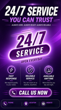 Purple Neon 24/7 Service Promotion Digital Display template