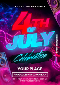 Purple Neon 4th of July Celebration A5 template
