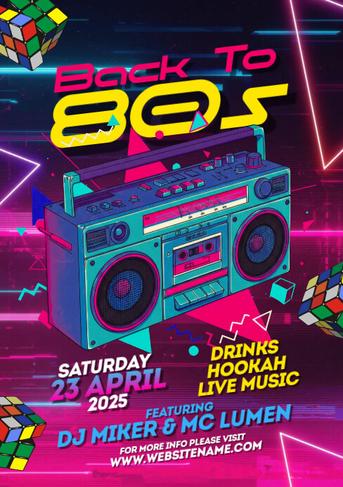 Purple Neon 80s Party A5 template