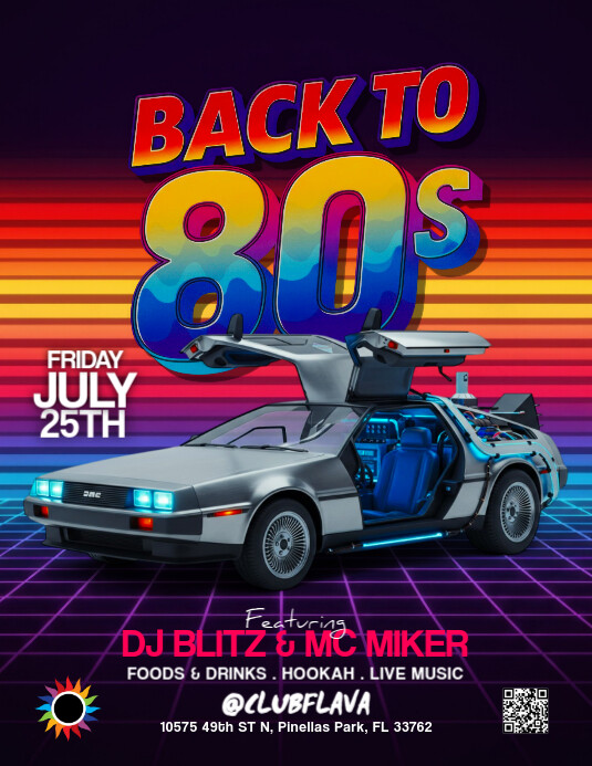 Purple Neon 80s Party Flyer (us Letter) Pamflet (VSA Brief) template